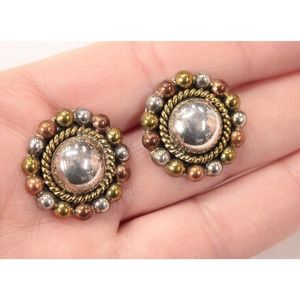 Round Dome Mexico Sterling Silver Copper Brass Mixed Metal Pierced Studs 925